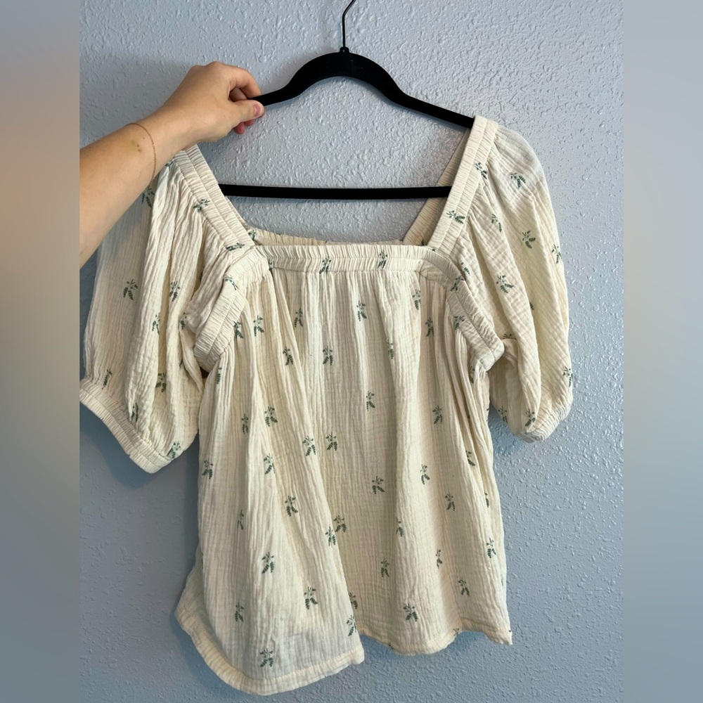 Cotton Muslin Square Neck Top - Fern